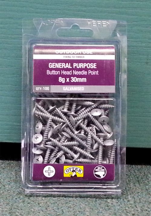 Gal Button Head Needle Point Timber Screws Philips 8g x 30mm Qty 100
