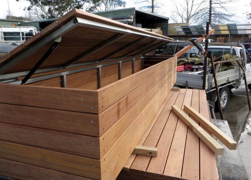 Pool Box Merbau wood Gas strut lid - Demak Outdoor Timber & Hardware