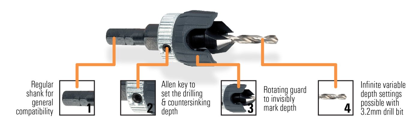 Adjustable Countersink Bit for Timber 3.2mm | AnchorMark